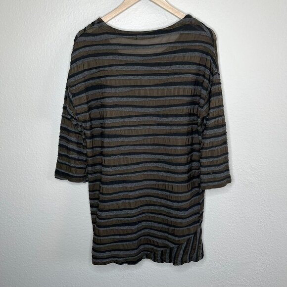 Cut Loose Womens Lagenlook Striped Asymmetrical Brown & Gray Tunic Top Large - Picture 10 of 11